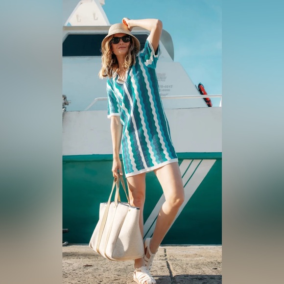 Hyacinth House Other - Tuckernuck Hyacinth House Aqua Wavy Sammie Mini Dress Size XL